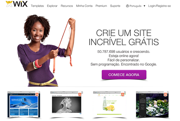 página inicial do Wix Brasil